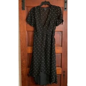 Forever 21 Contemporary Black Gold Metallic Embroidered Wrap Dress L Asymmetric
